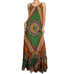Farm Rio Green Bandana Pattern Sleeveless Flowy Maxi Slip Dress Medium